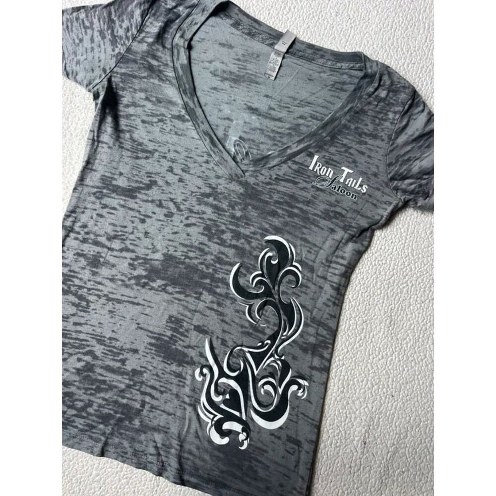Next Level Iron Tails Saloon Grey & Black Graphic Shirt Womens Medium
